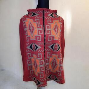 Vintage SOL Peruvian Alpaca Aztec Knit Poncho Cape Southwestern Boho